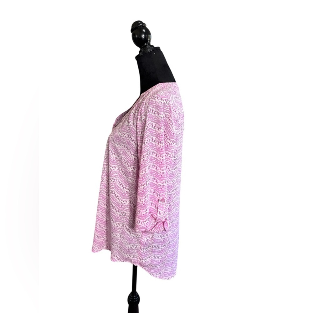 New Directions Pink Ivory Patterned V Neck Long Sleeve Top S - Picture 3 of 8